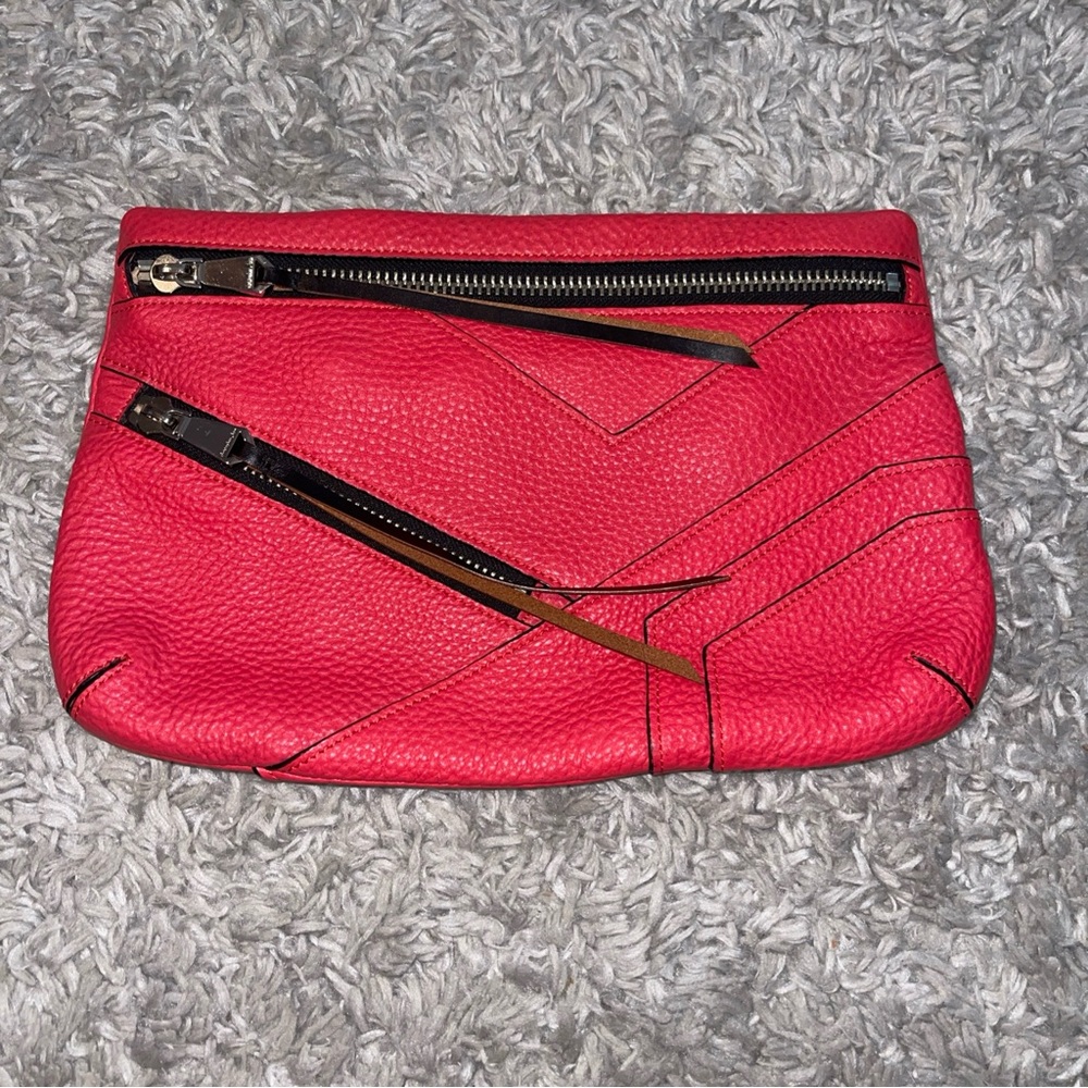 Christopher Kon Elle Leather Zip Clutch Purse Red #2084 MSRP $265
